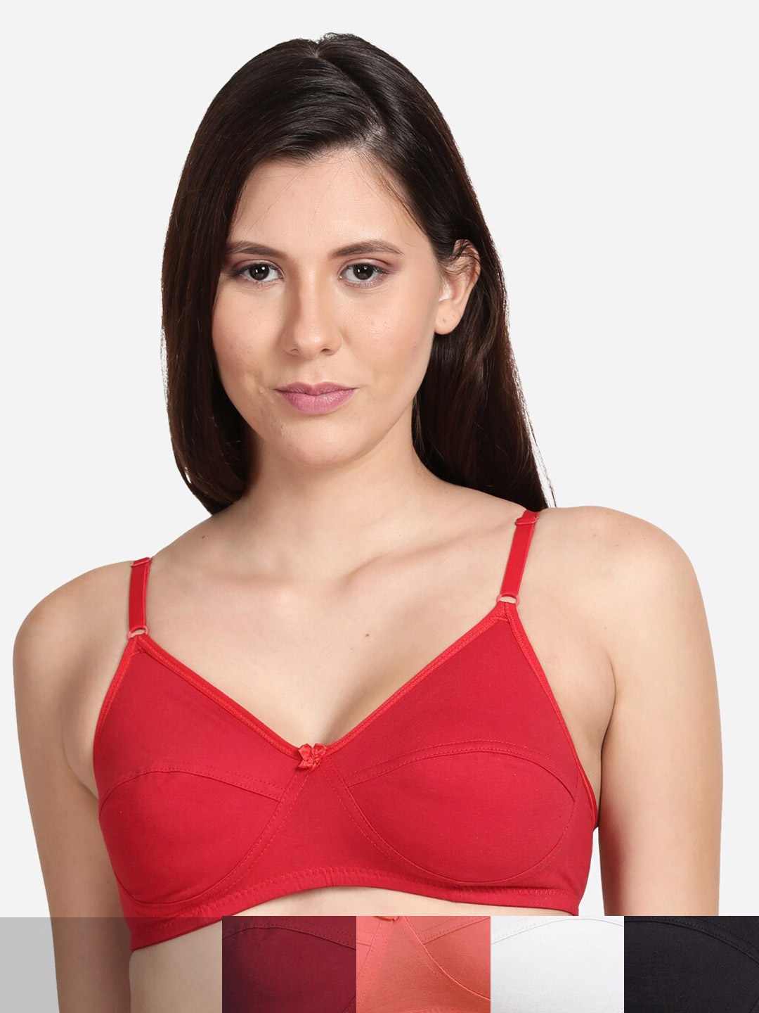 

shyaway Women Pack of 5 Non Padded Cotton T-Shirt Bra, Black