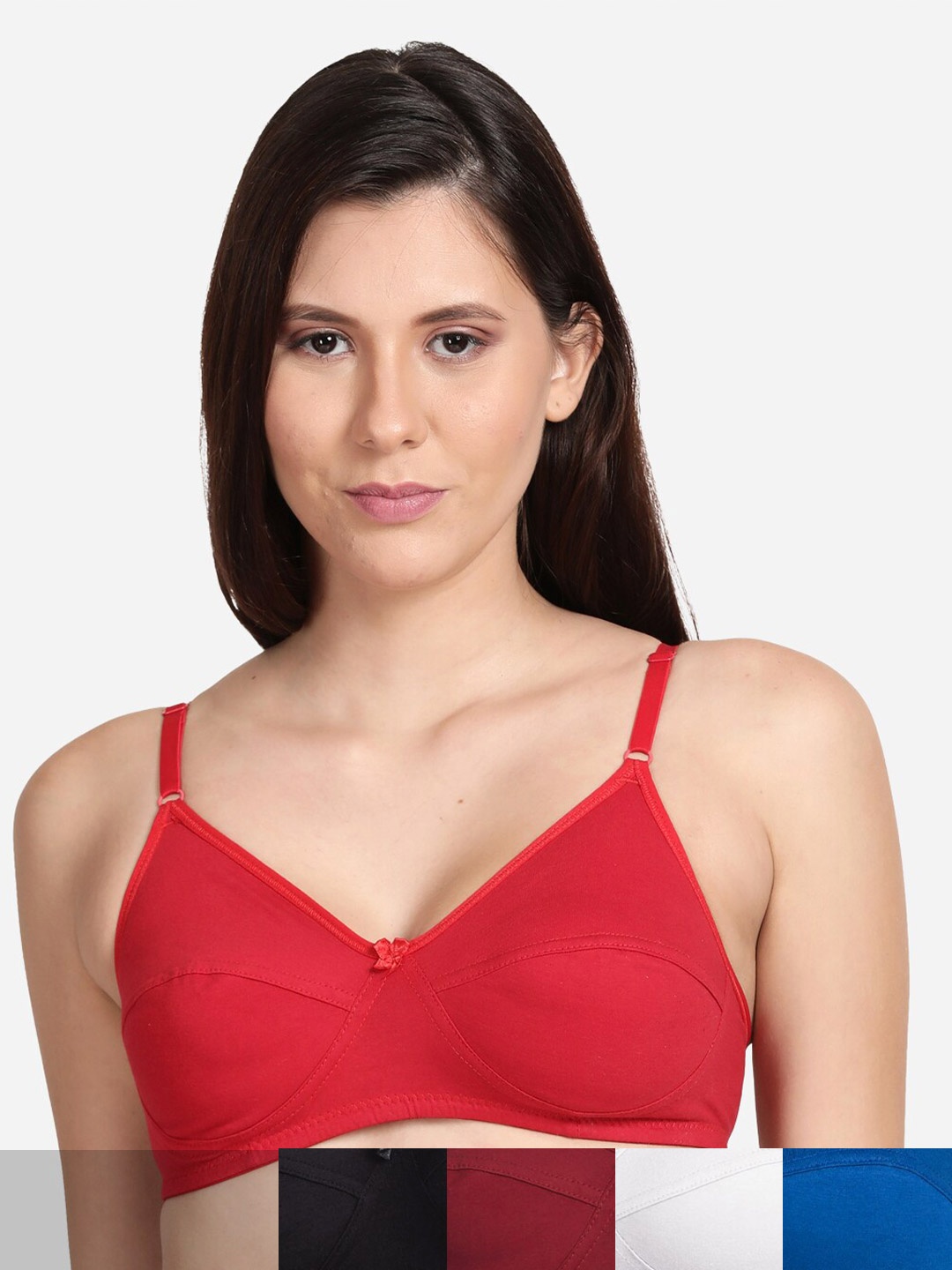 

shyaway Women Pack Of 5 Solid Cotton Non Padded Bra, Black