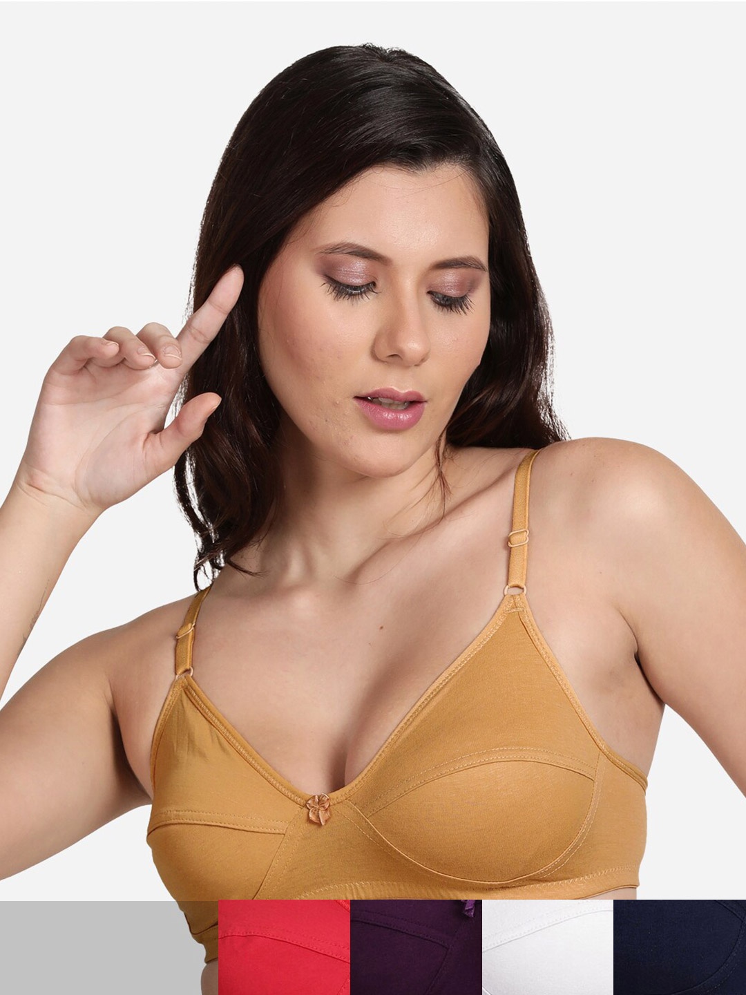 

shyaway Pack Of 5 Beige & White Non Padded & Non Wired Solid Bra