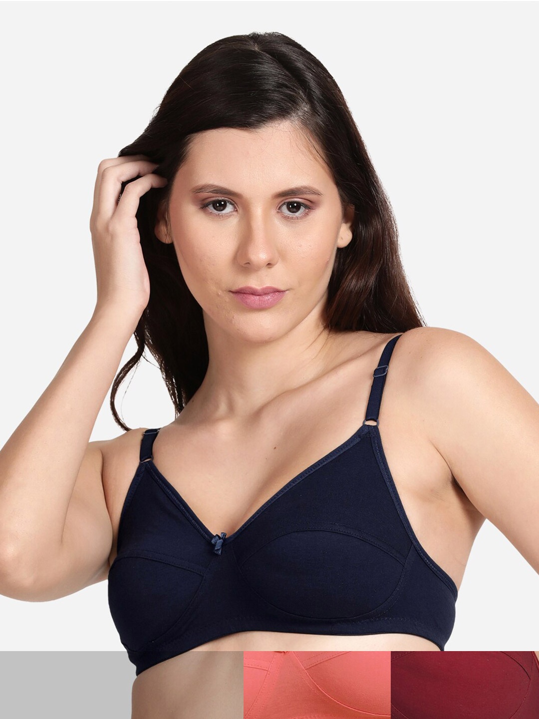 

shyaway Pack of 3 Non-Padded Cotton Bra shyl-P3-00560-32B, Navy blue