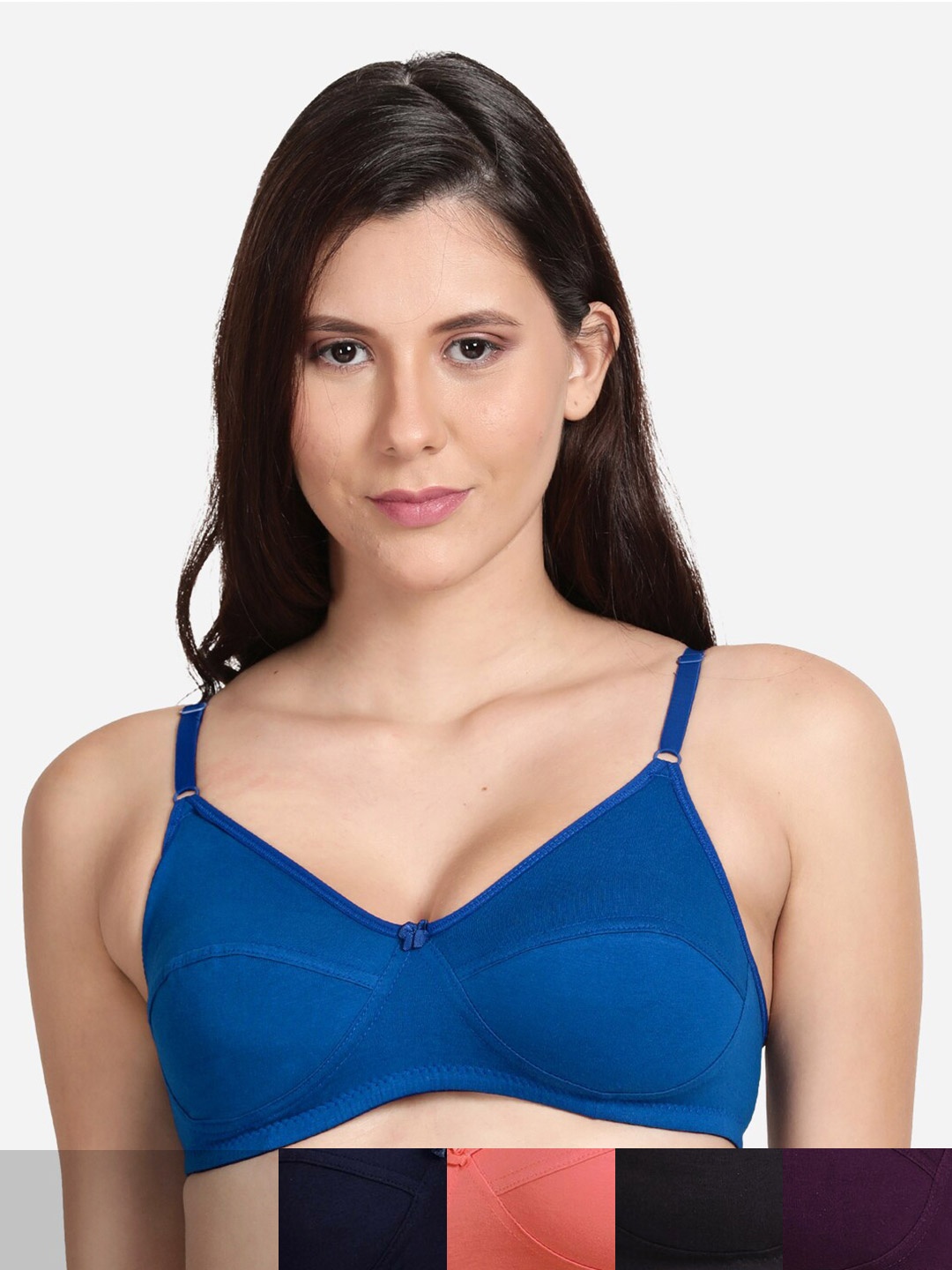 

shyaway Women Pack of 5 Solid Non Padded T-Shirt Bra, Black