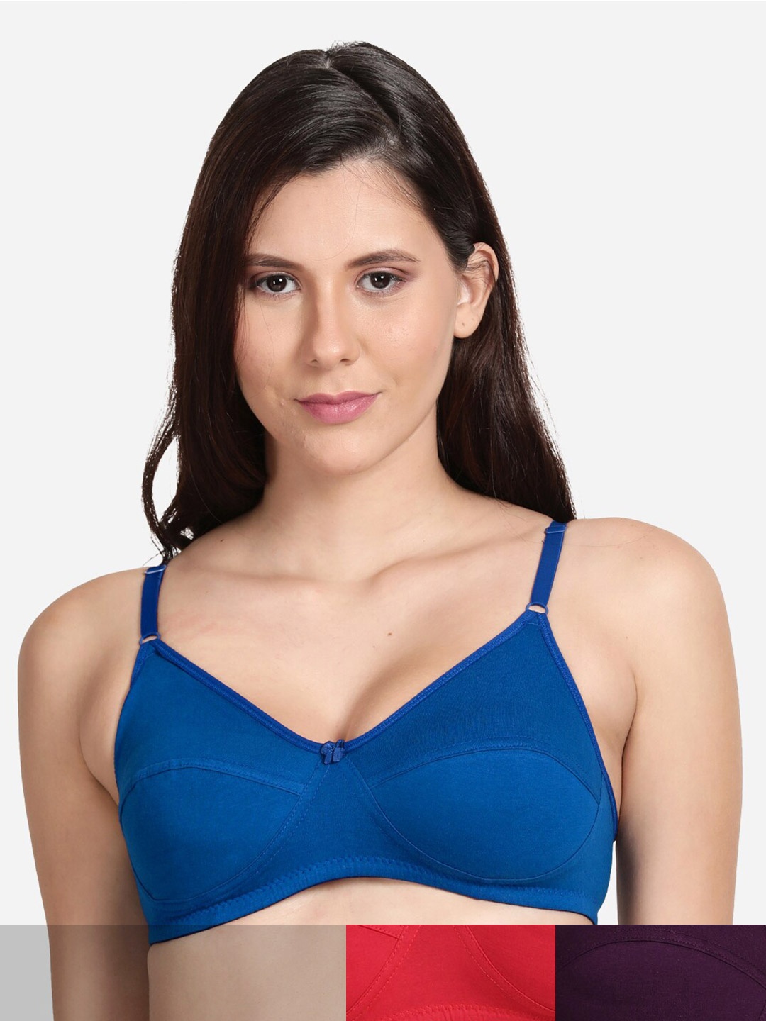 

shyaway Purple & Blue Cotton Pack of 3 Medium Coverage T-shirt Bra