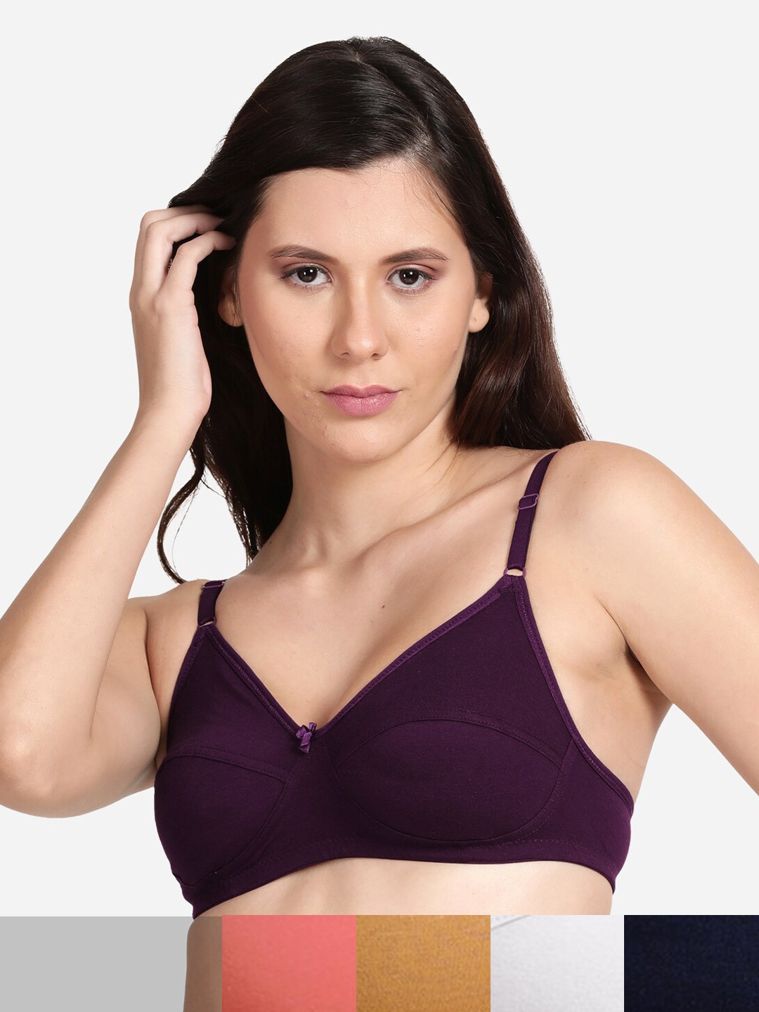 

shyaway Pack Of 5 Solid Non Padded Cotton Bra, Pink