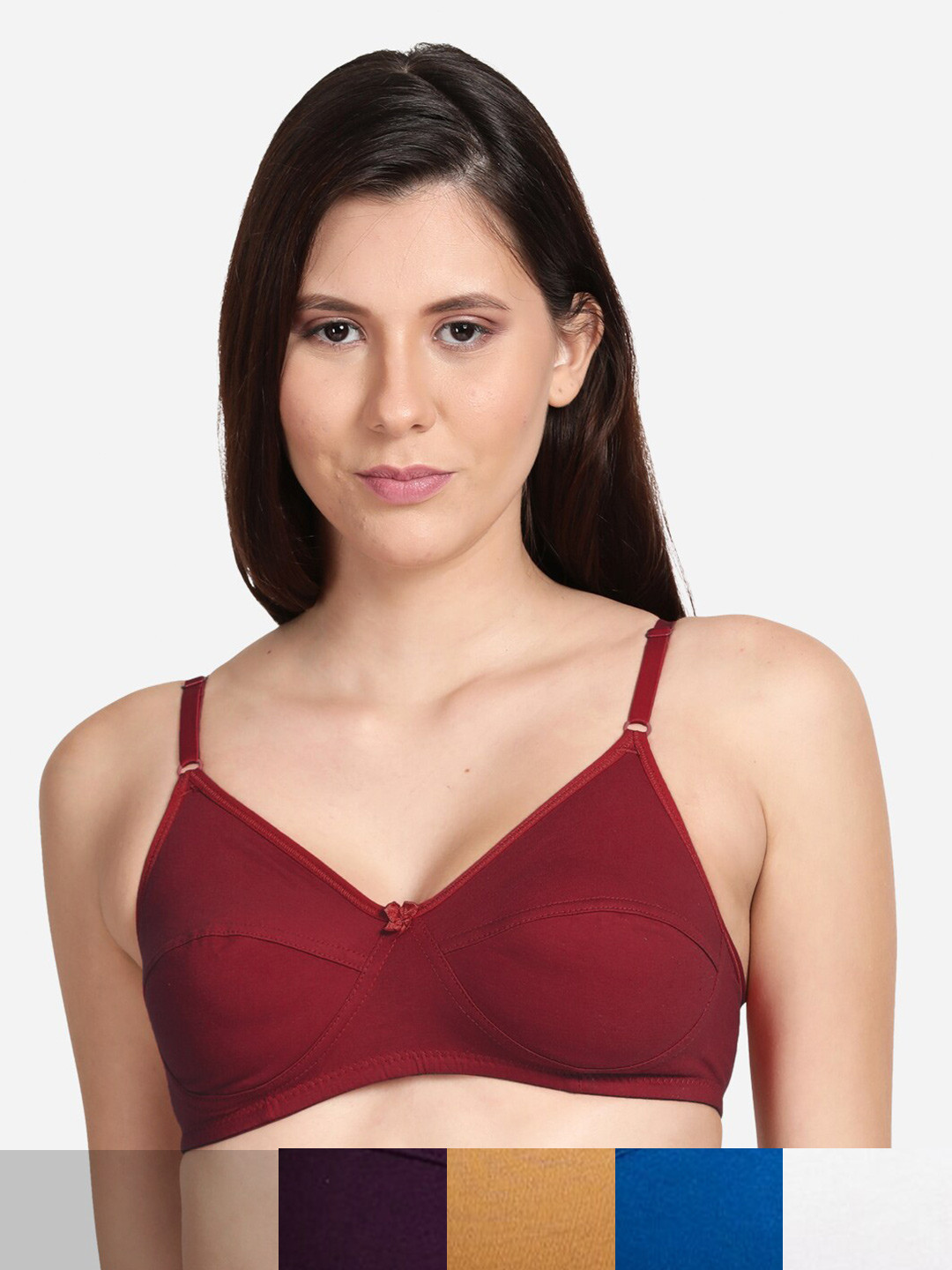 

shyaway Set of 5 Maroon, Purple, Beige, White & Blue Bra