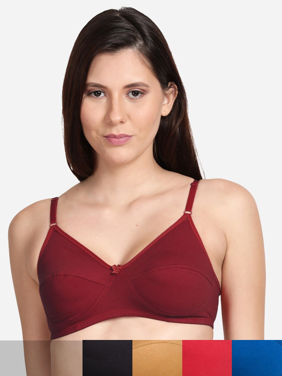 

shyaway Women Pack of 5 Non Padded Cotton T-Shirt Bra, Black