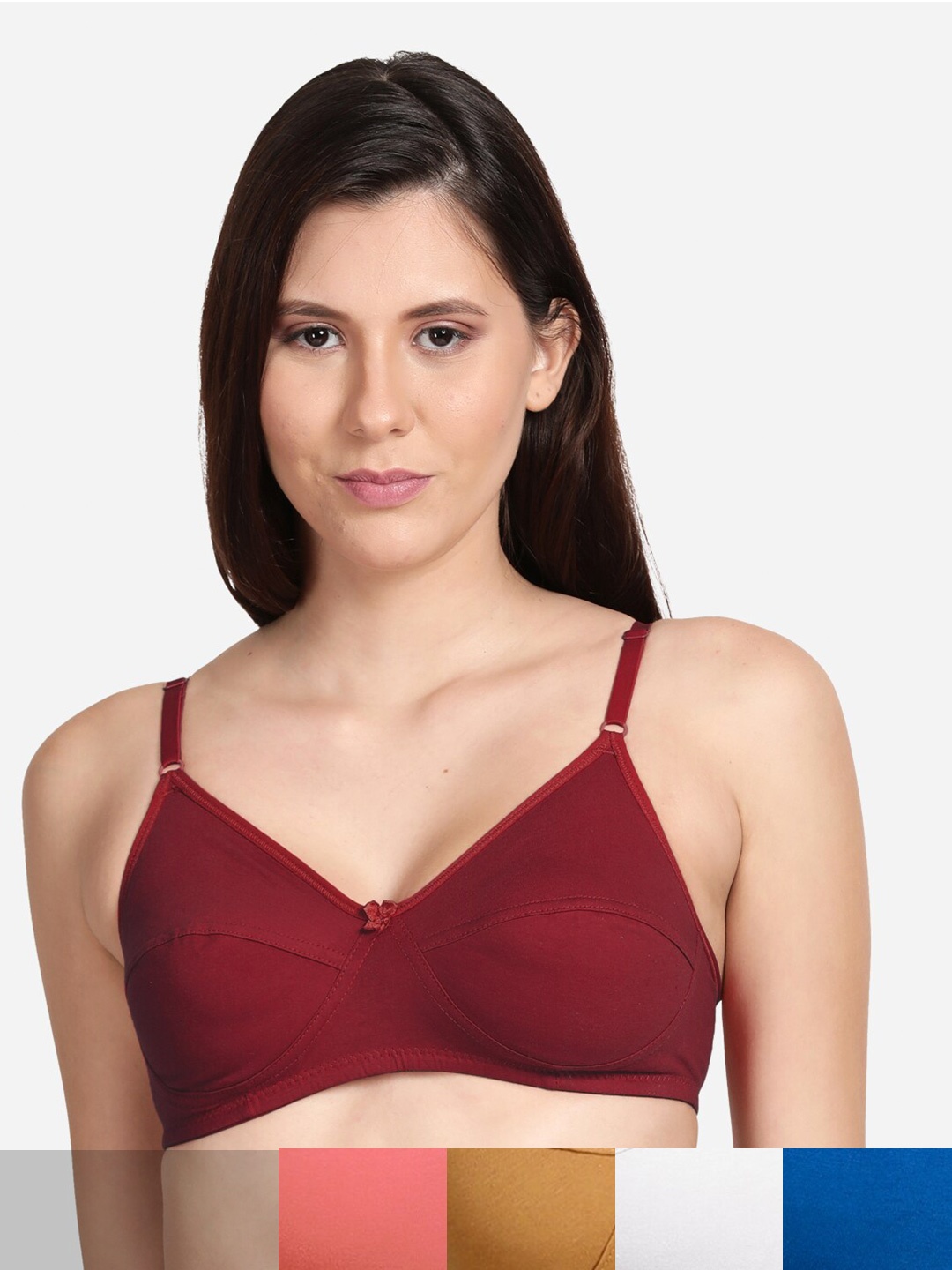 

shyaway Pack Of 5 Pink & Maroon Cotton Bra