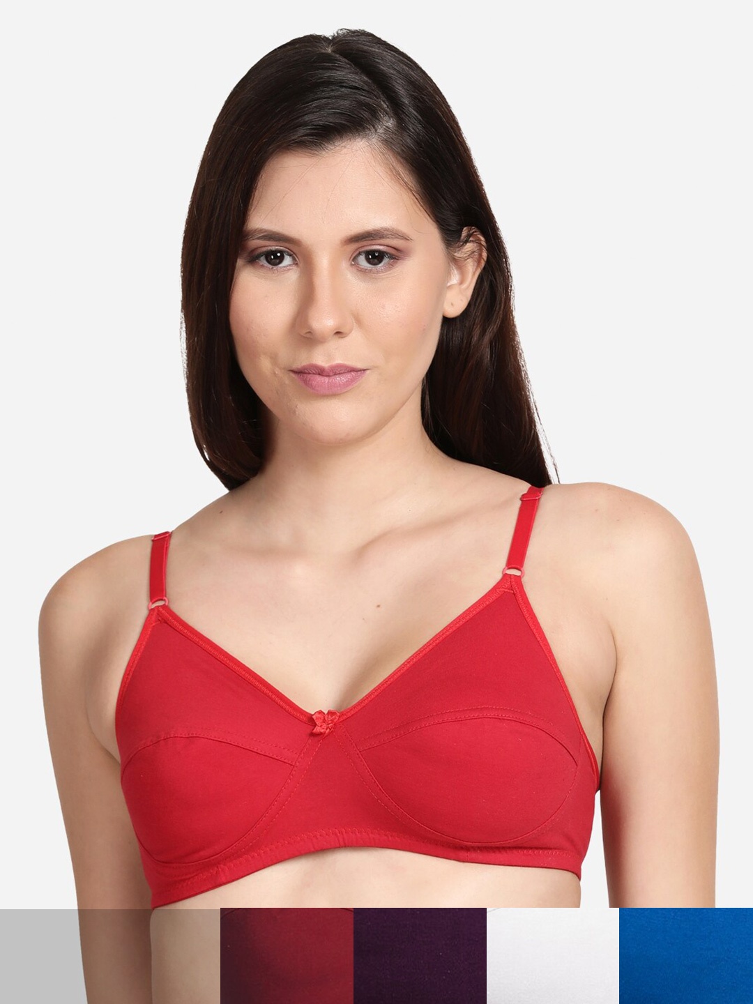 

shyaway Women Pack Of 5 Solid Cotton Non Padded T-shirt Bra, Maroon