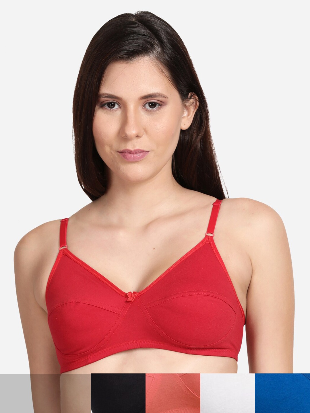 

shyaway Women Pack Of 5 Solid Cotton Non Padded Bra, Black