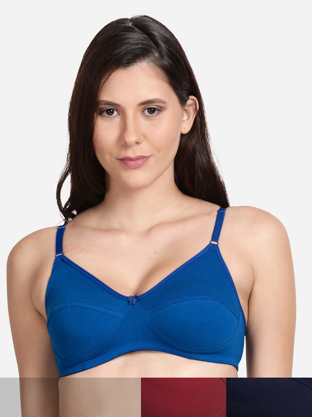 

shyaway Pack Of 3 Maroon & Blue Solid Non Padded Bra