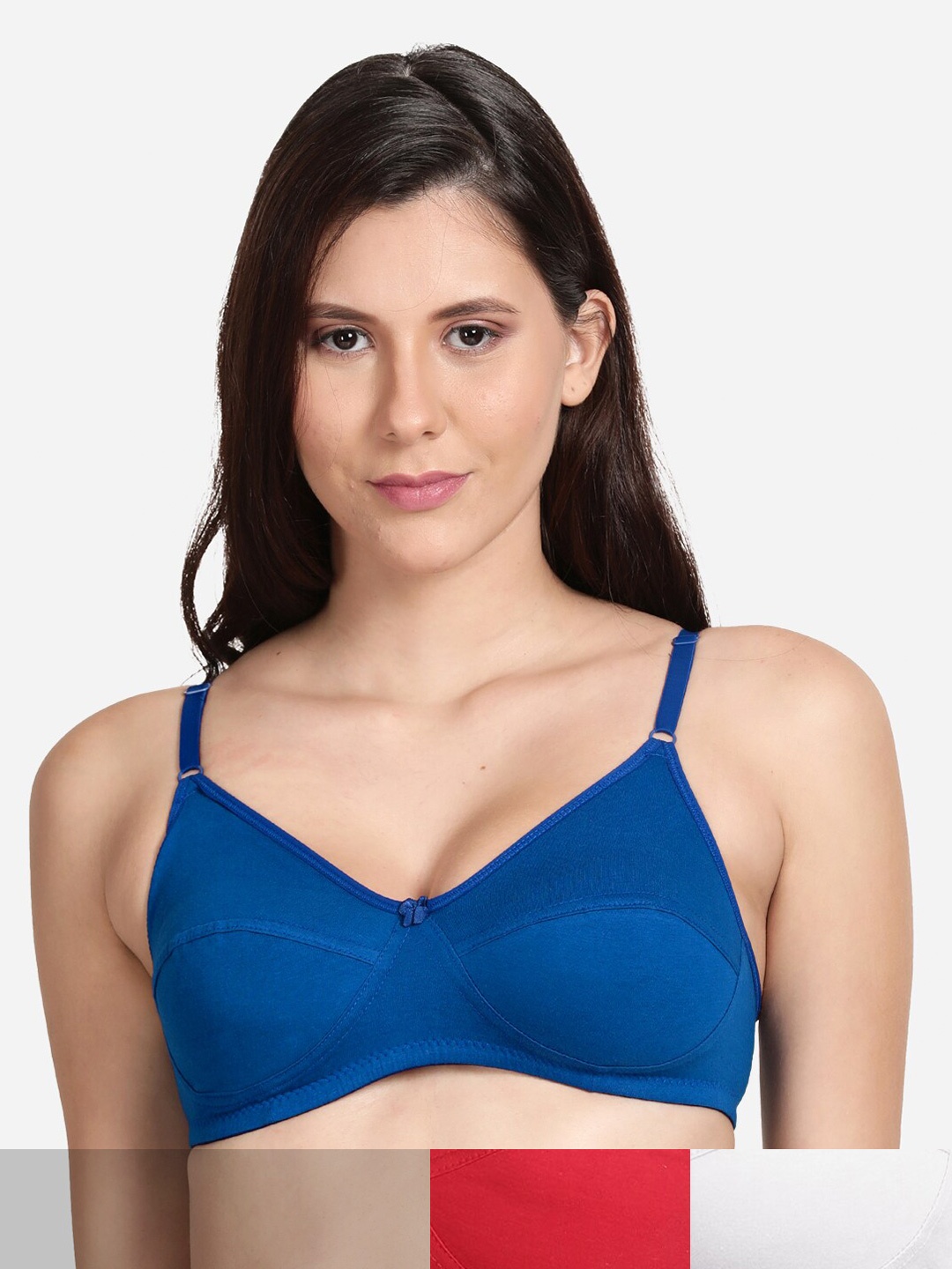 

shyaway Red & Blue Cotton Pack of 3 Medium Coverage Bra