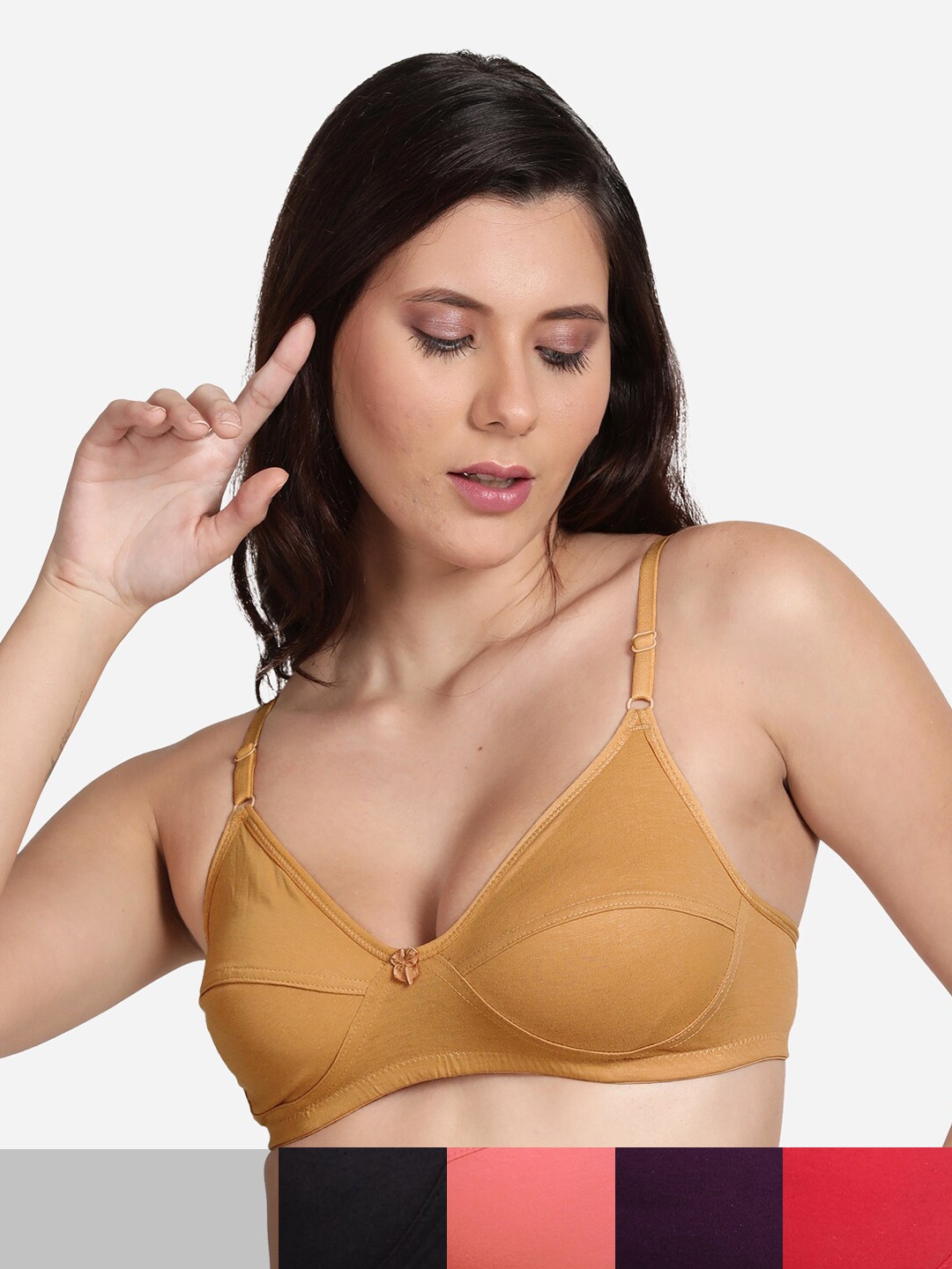 

shyaway Pack Of 5 Non Padded Cotton T-shirt Bra, Black