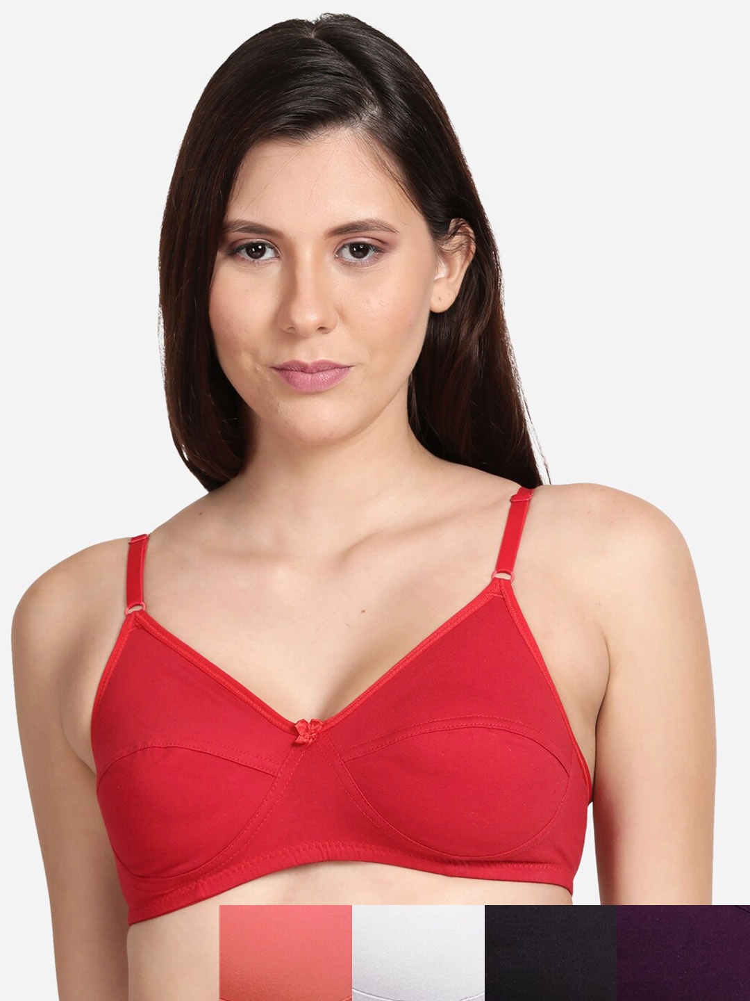 

shyaway Black & Red Cotton Pack of 5 Medium Coverage Bra