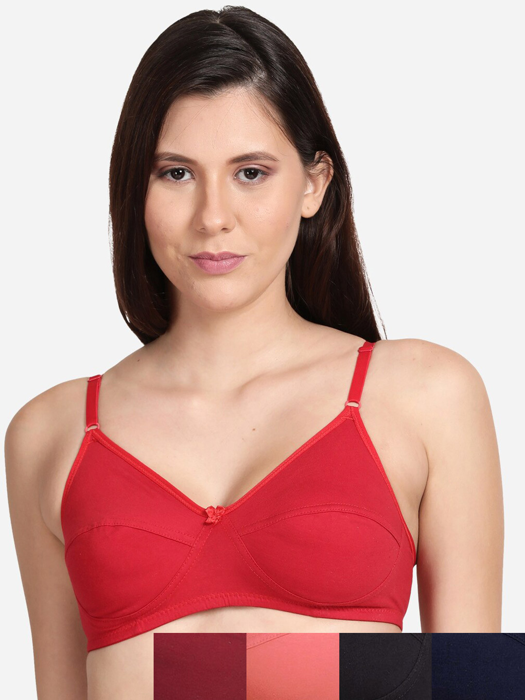 

shyaway Pack Of 5 Black & Maroon Solid Non Padded Bra