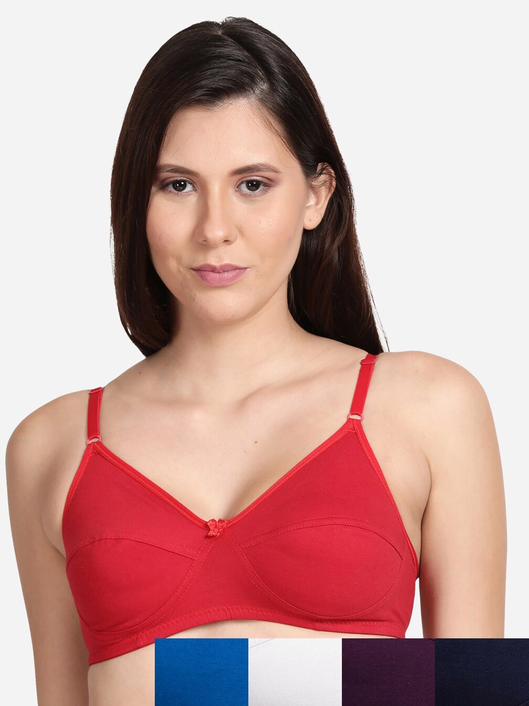 

shyaway Women Pack of 5 Non Padded Cotton T-Shirt Bra, Purple