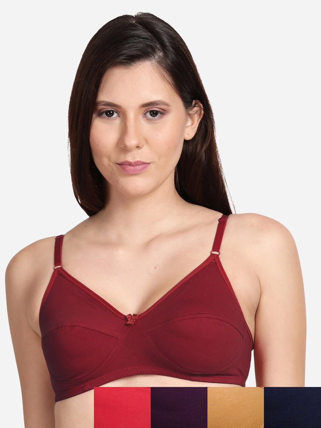 

shyaway Women Beige & Red Pack Of 5 Cotton Bra