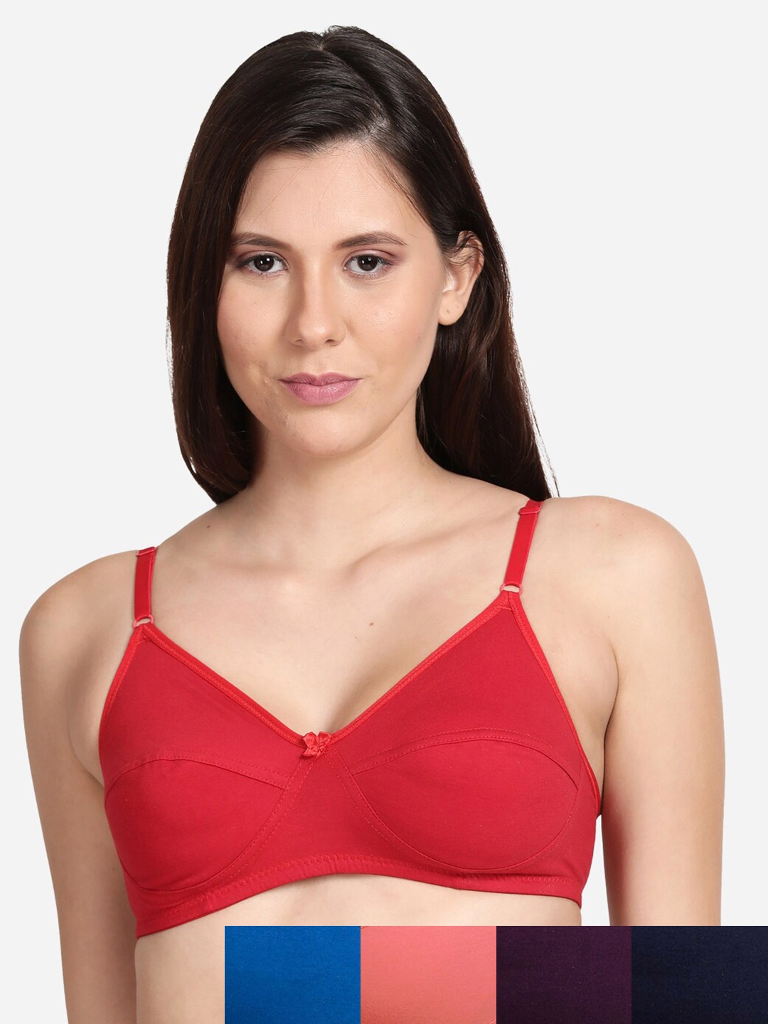 

shyaway Pack Of 5 Pink & Navy Blue Solid Non Padded Bra