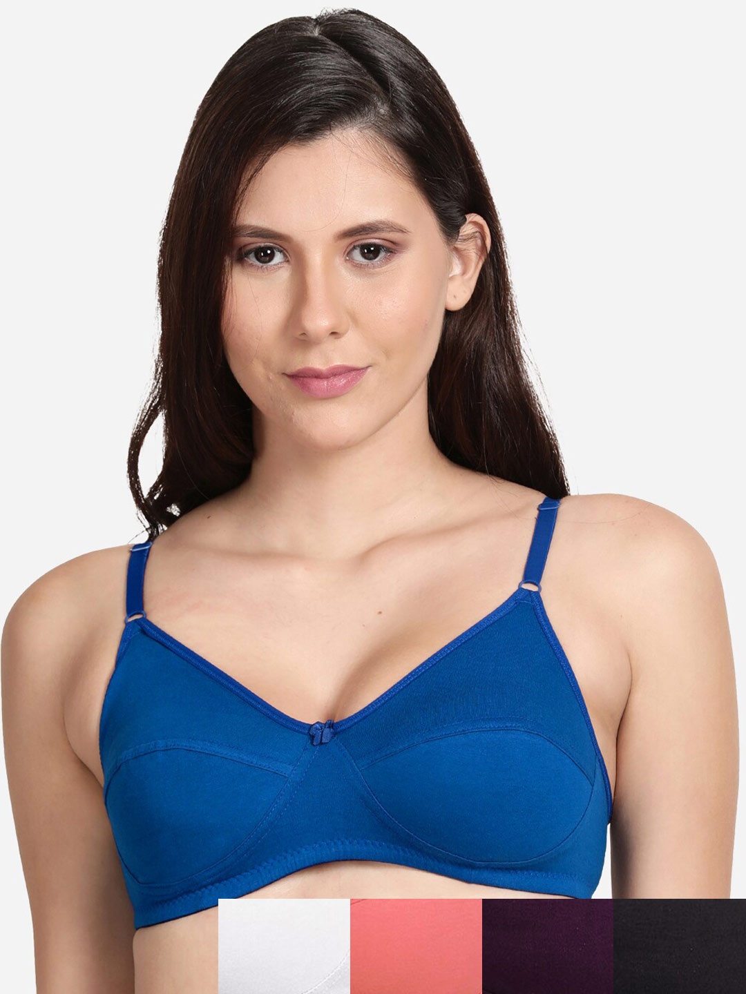 

shyaway Women Pack of 5 Solid Non Padded T-Shirt Bra, Black