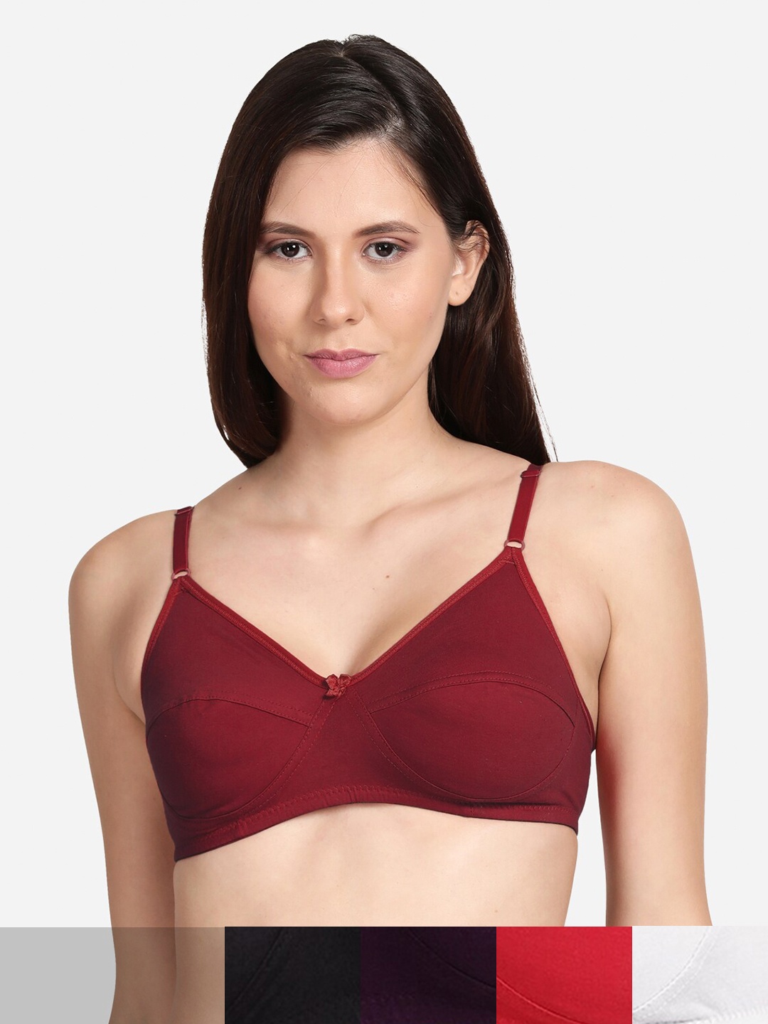 

shyaway Pack Of 5 Black & Maroon Solid Non Padded Bra