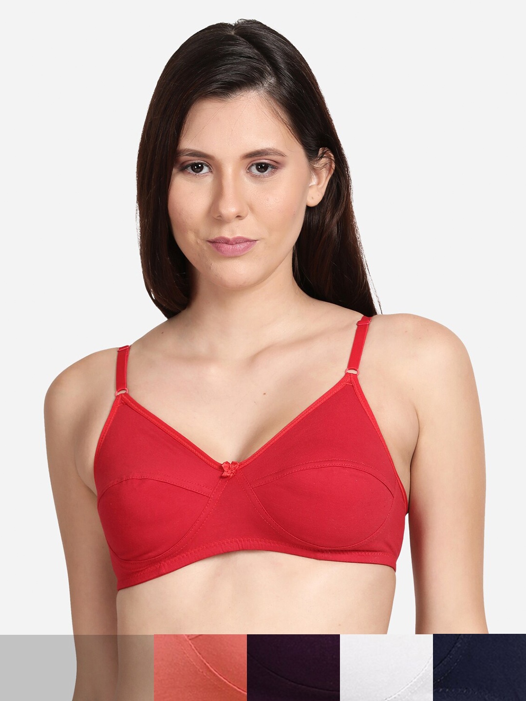 

shyaway Pack of 5 Non-Padded Cotton Bra shyl-P5-00707-32B, Red