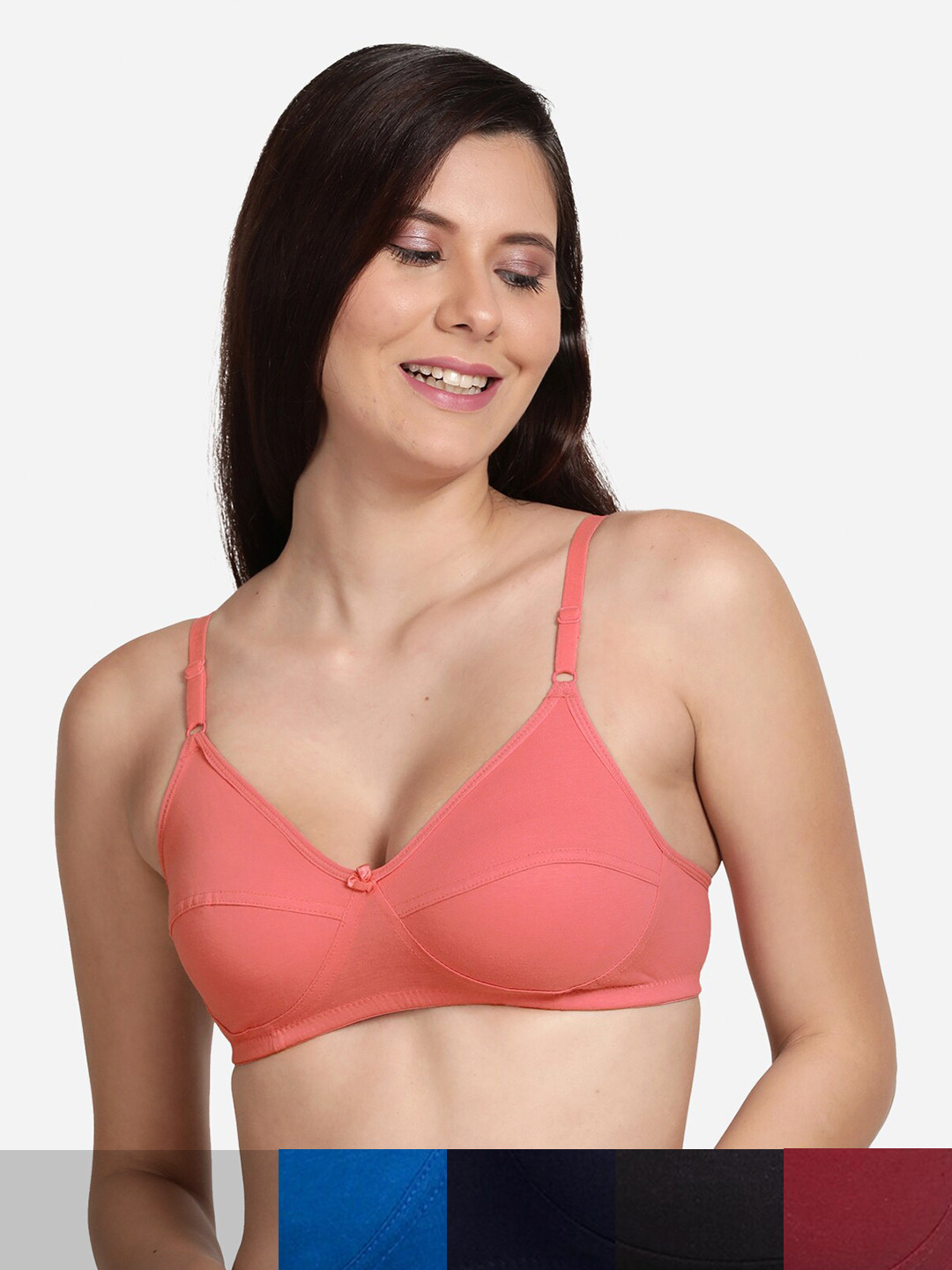 

shyaway Women Pack of 5 Solid Non Padded T-Shirt Bra, Black
