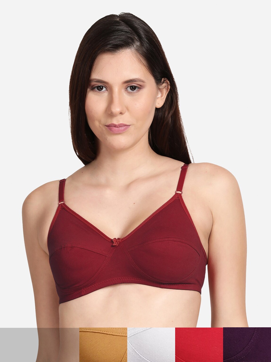

shyaway Beige & Purple Set Of 5 Cotton Bralette Bra