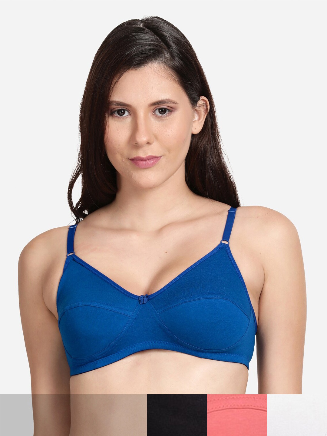 

shyaway Women Pack Of 5 Solid Cotton Non Padded T-shirt Bra, Black