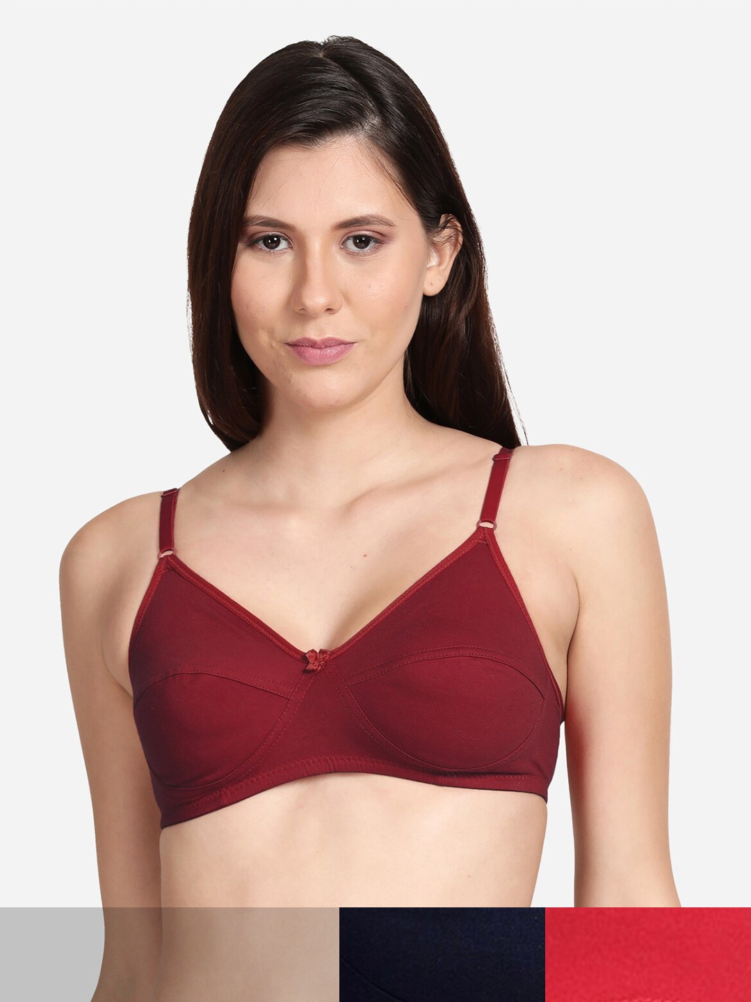 

shyaway Pack Of 3 Cotton T-Shirt Bra, Maroon