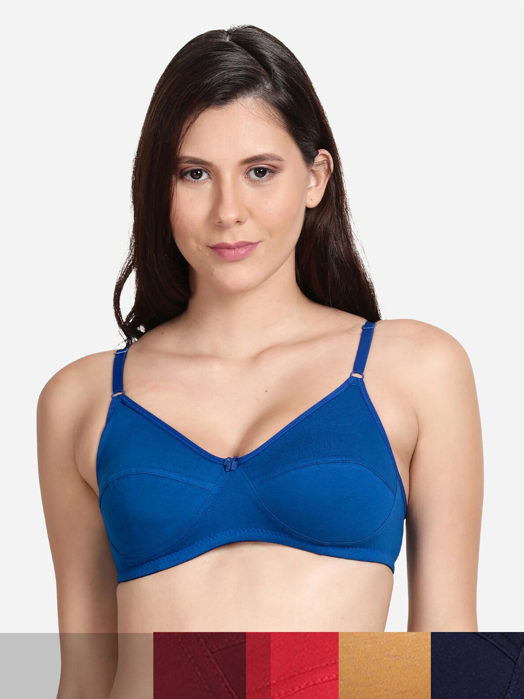 

shyaway Pack Of 5 Beige & Blue Non Padded & Non Wired Solid Bra