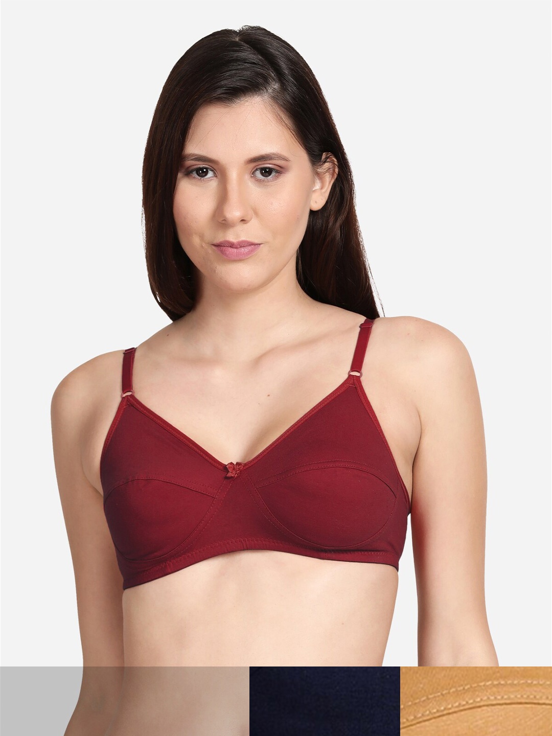 

shyaway Pack Of 3 Beige & Maroon Non Padded Cotton Bra