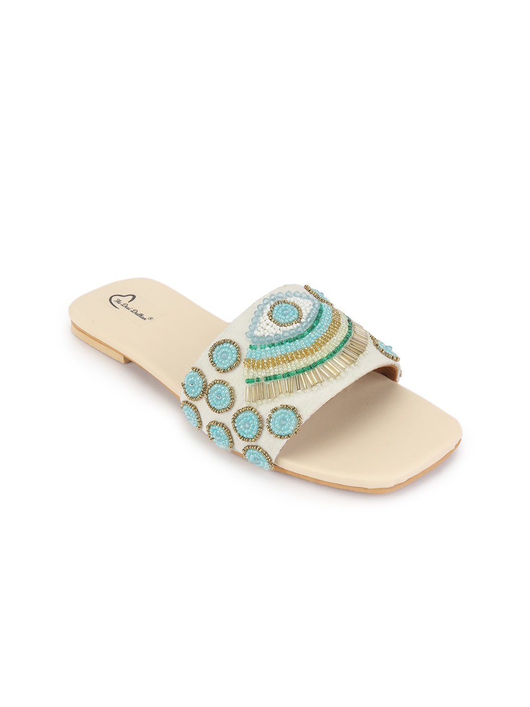 

The Desi Dulhan Women White & Blue Embellished Ethnic Open Toe Flats