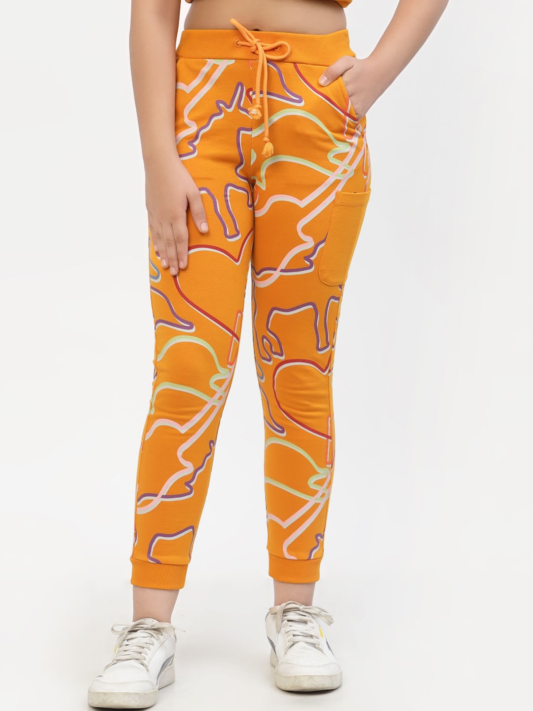 

SPUNKIES Girls Orange Abstract Printed Dry Fit Organic Cotton Track Pant