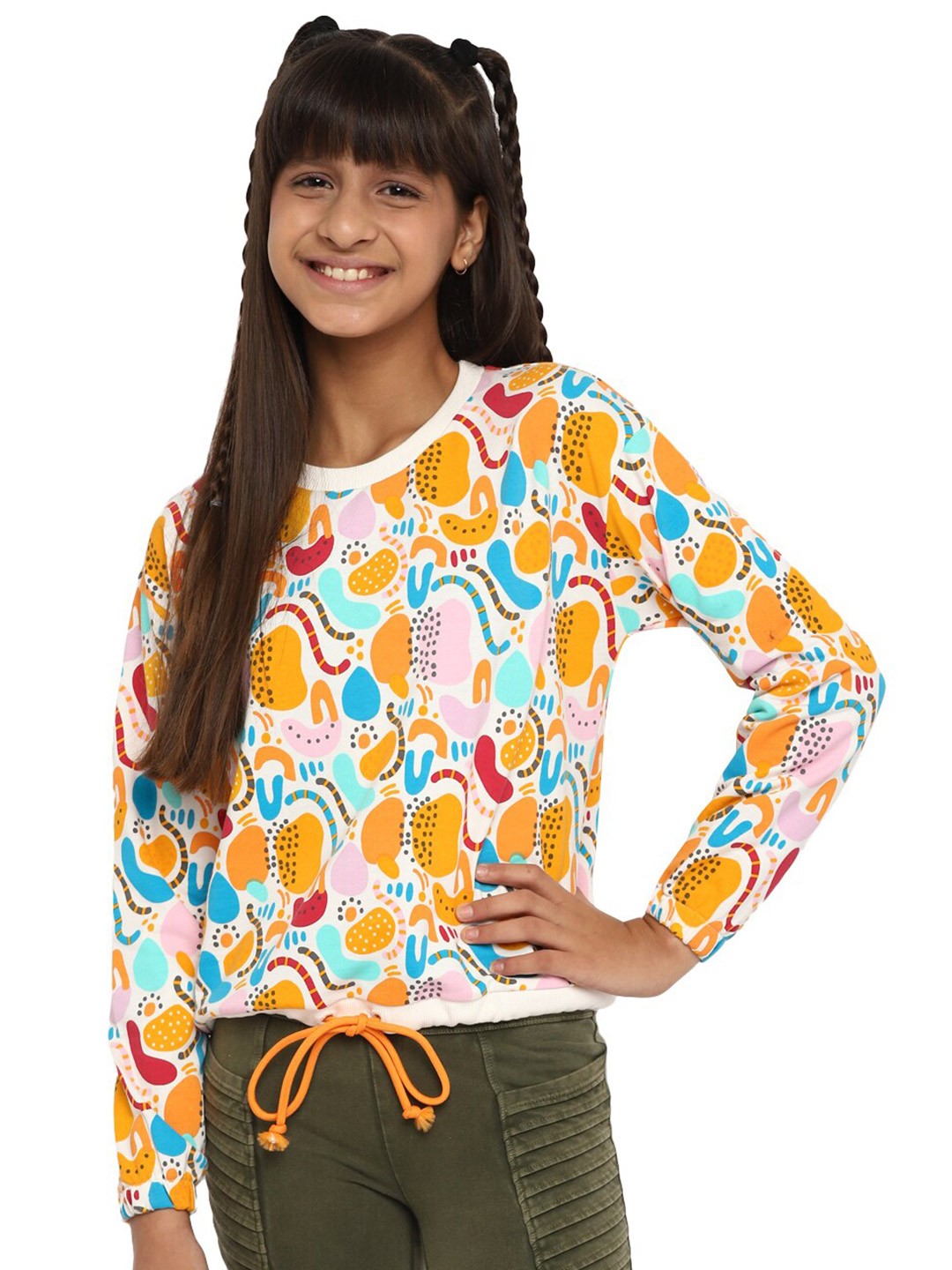 

SPUNKIES Girls Orange & Off White All Over Printed Sweatshirt
