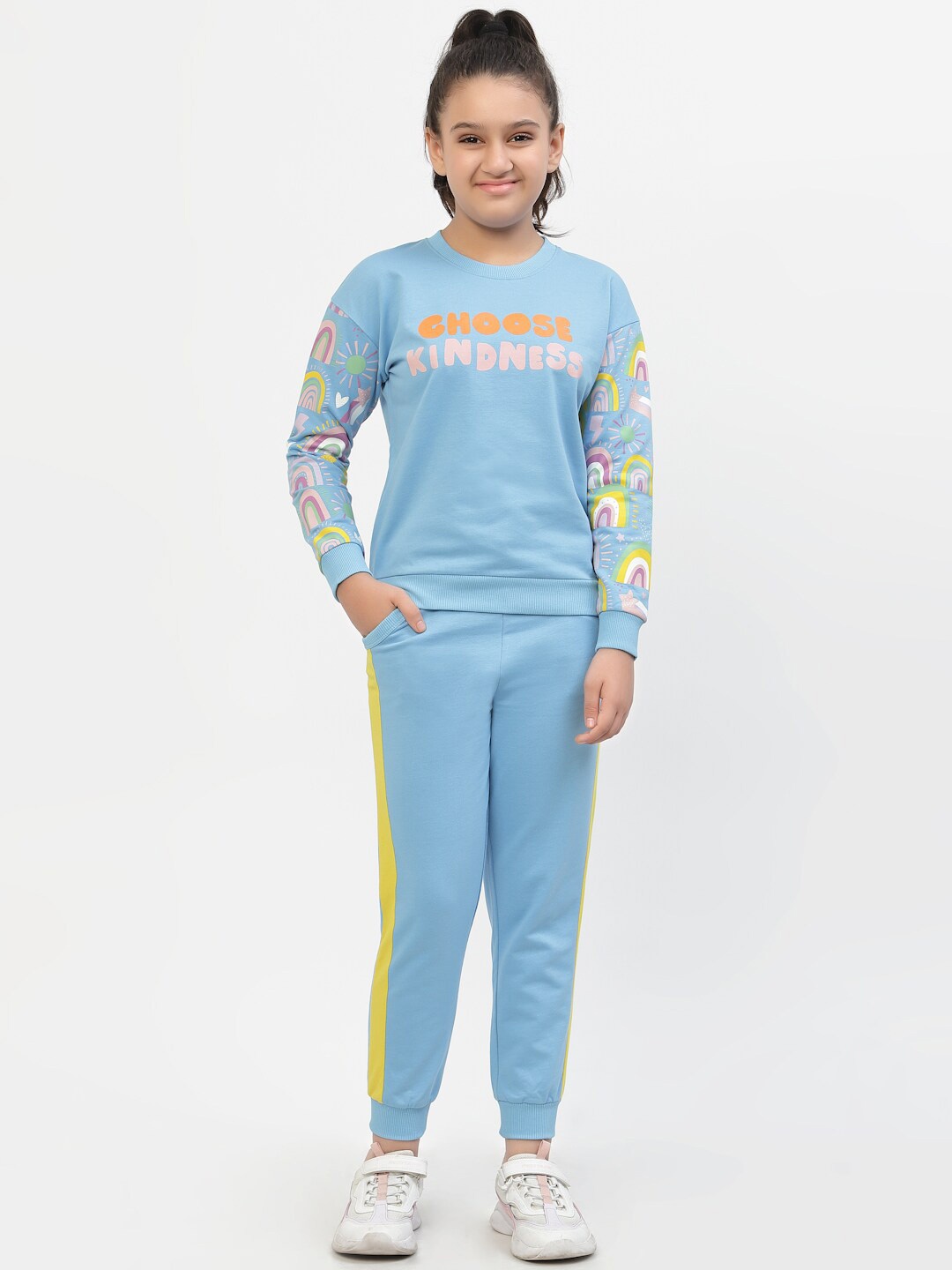 

SPUNKIES Girls Blue & Orange Printed Cotton T-shirt with Pyjamas