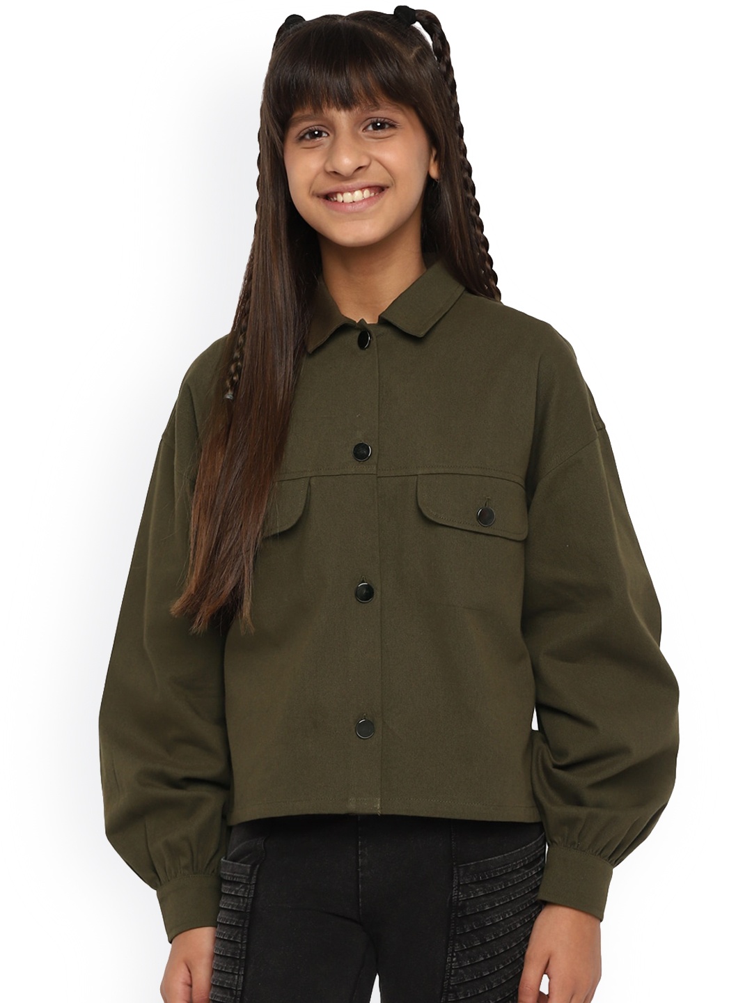 

SPUNKIES Girls Olive Green Cotton Lightweight Outdoor Tailored Jacket