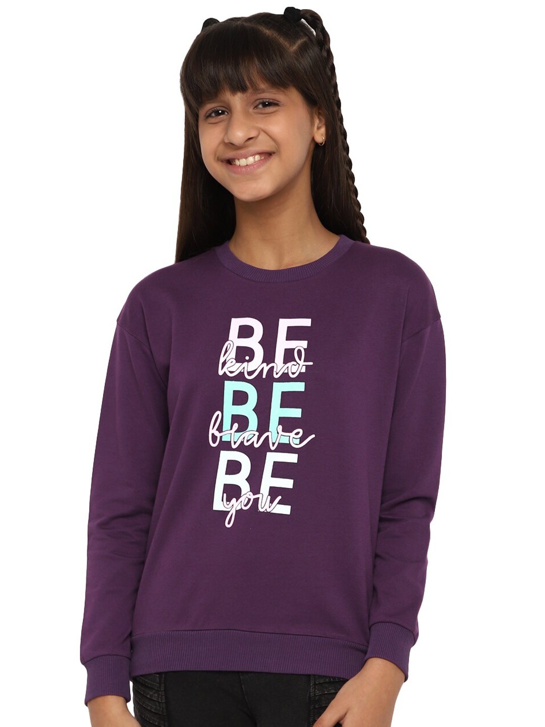 

SPUNKIES Girls Purple Typography Printed Dry Fit Sweatshirt
