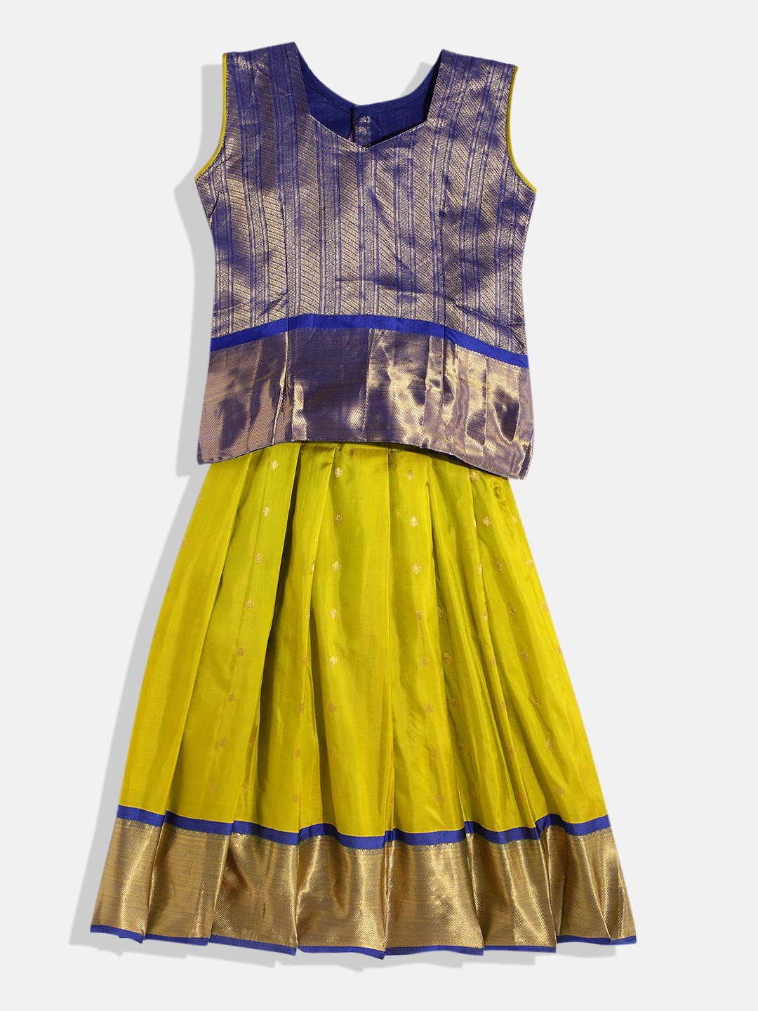 

Kanakadara Girls Blue & Green Ready to Wear Pure Silk Pavadai Set