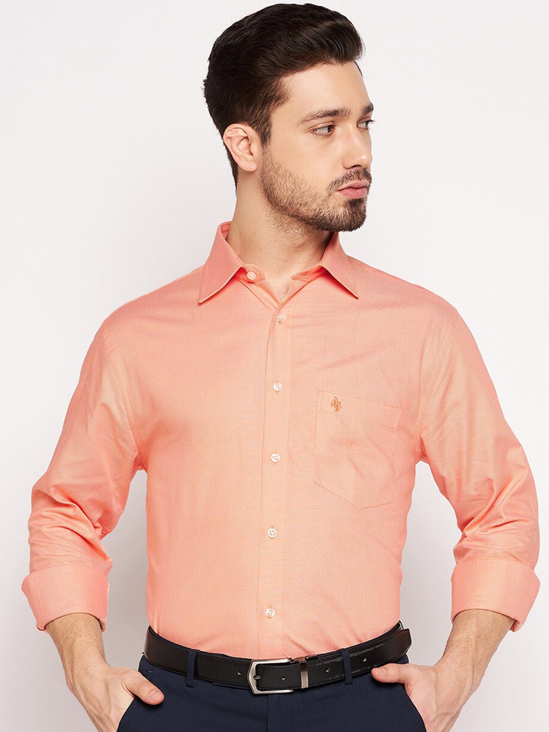 

Cantabil Men Orange Printed Cotton Formal Shirt