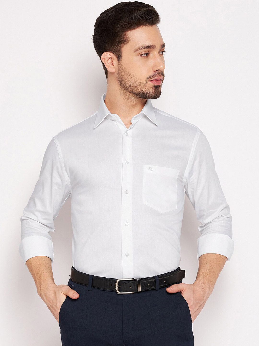 

Cantabil Men White Solid Formal Cotton Shirt