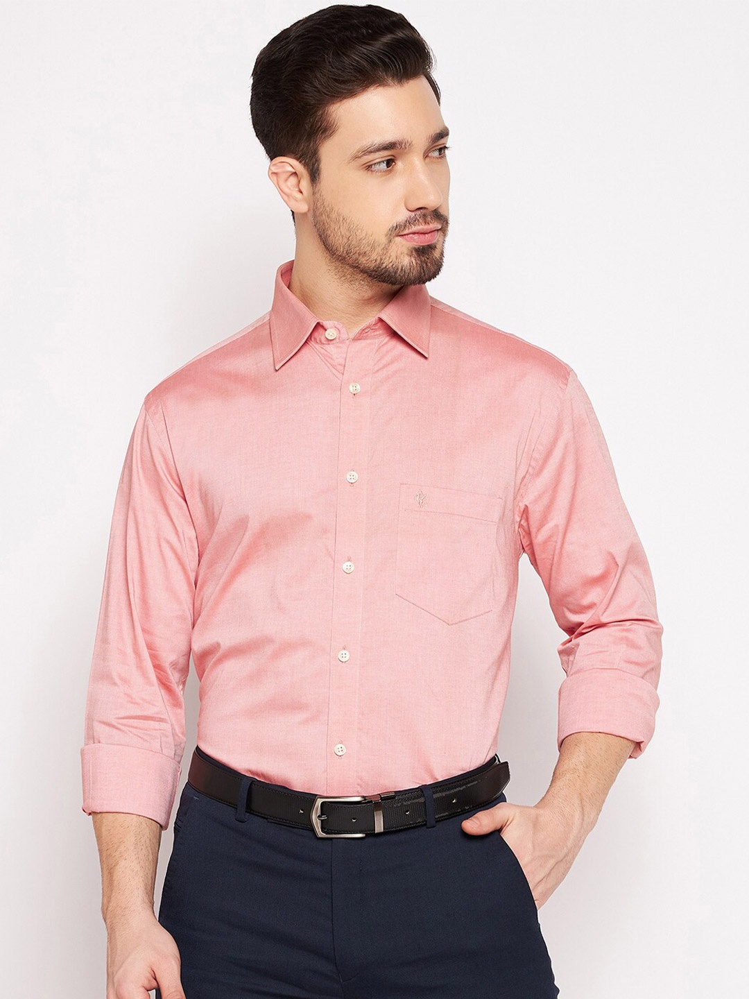 

Cantabil Men Peach-Coloured Cotton Formal Shirt