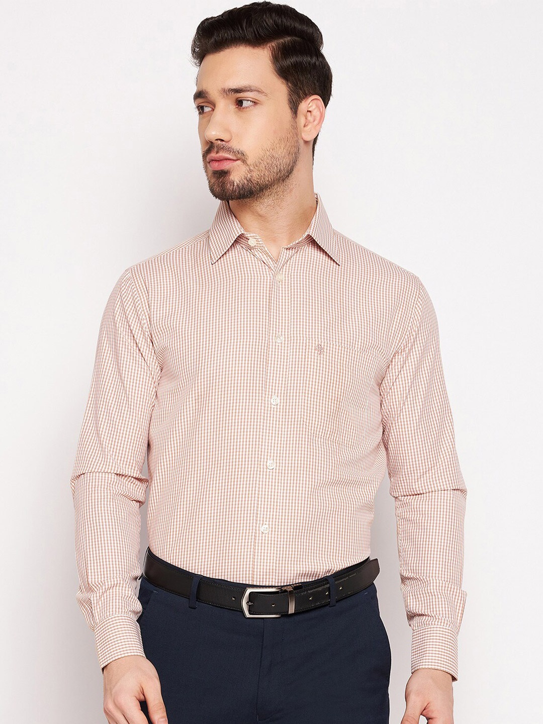 

Cantabil Men Mustard Micro Checks Cotton Formal Shirt