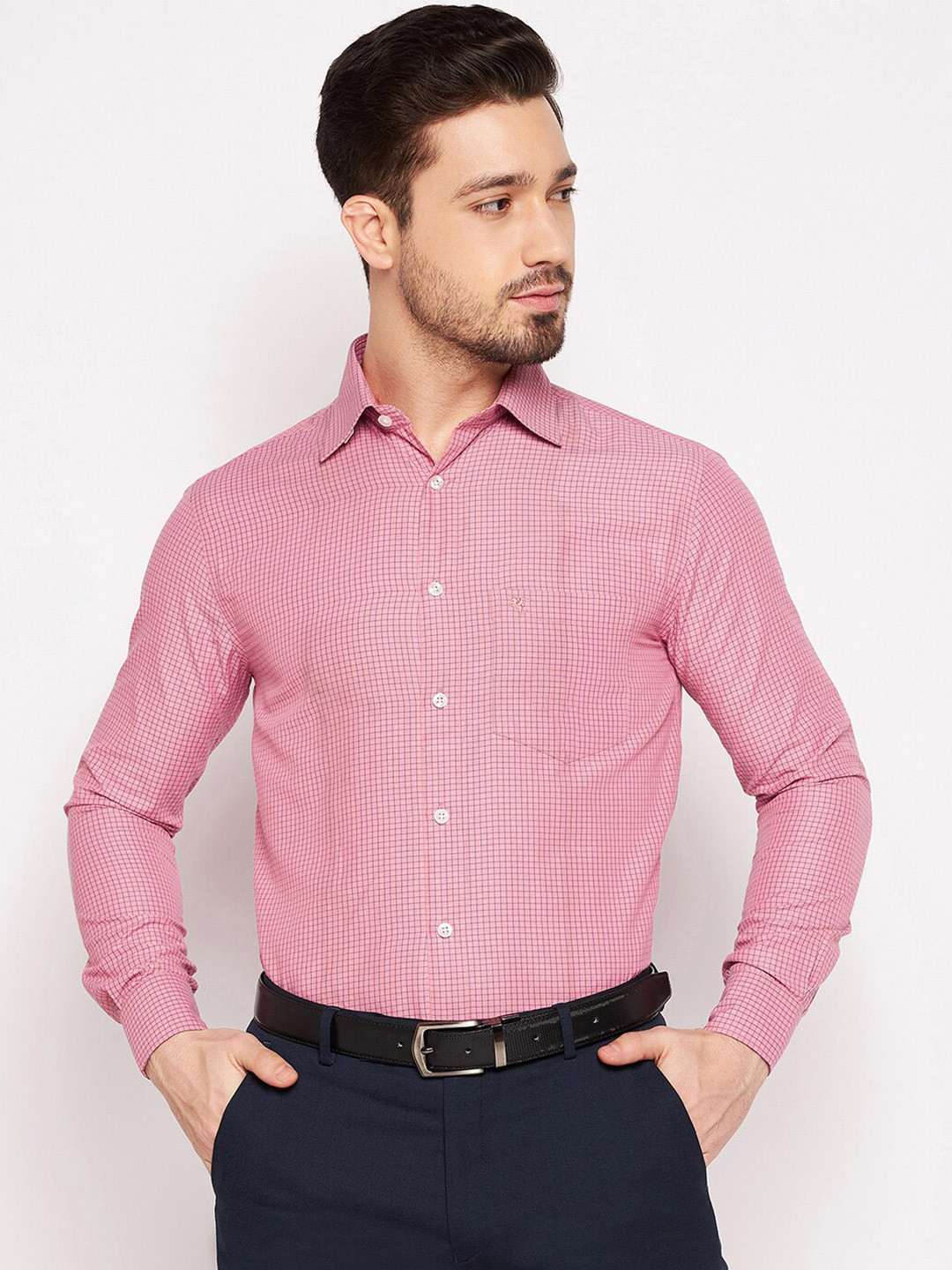

Cantabil Men Pink Micro Checked Cotton Formal Shirt