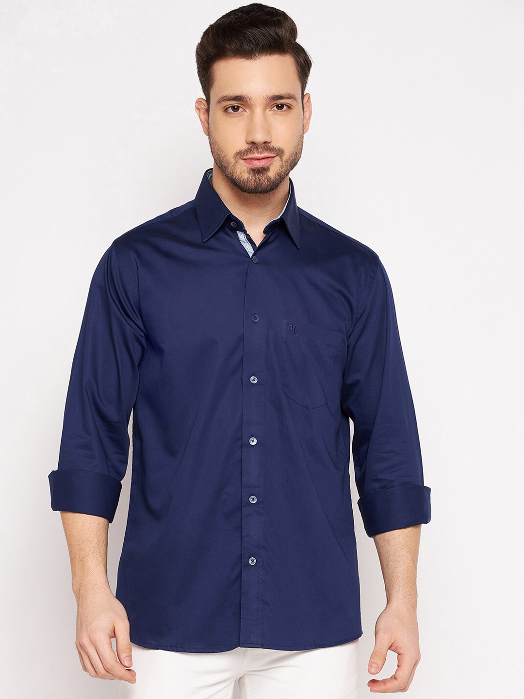 

Cantabil Men Navy Blue Solid Casual Shirt