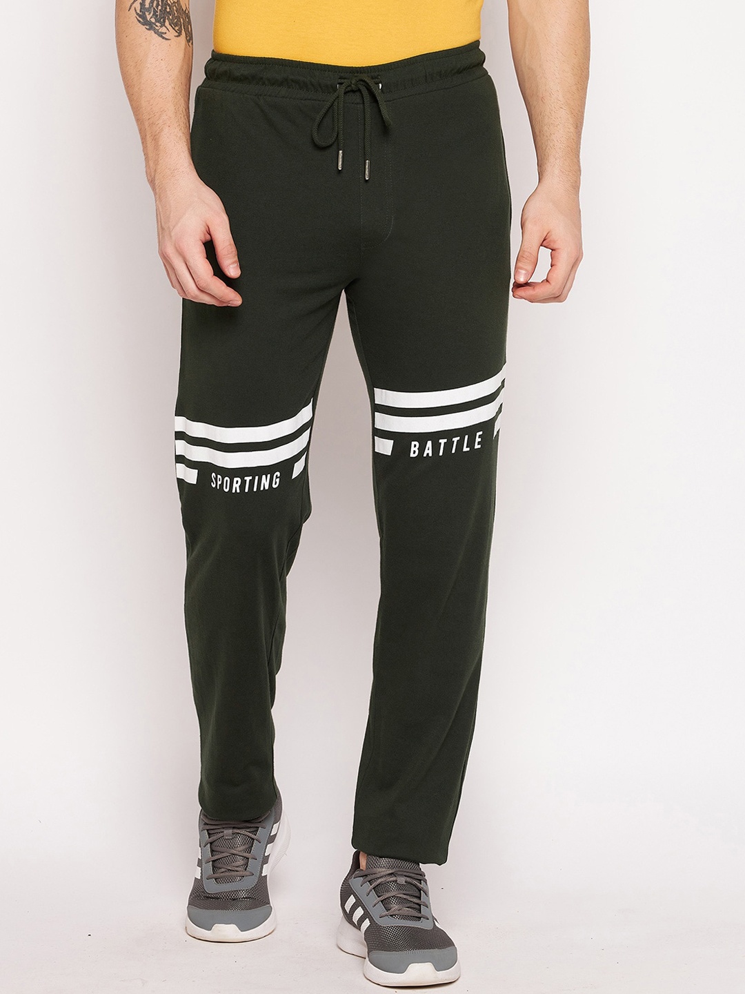 

Cantabil Men Olive Green Solid Cotton Track Pants
