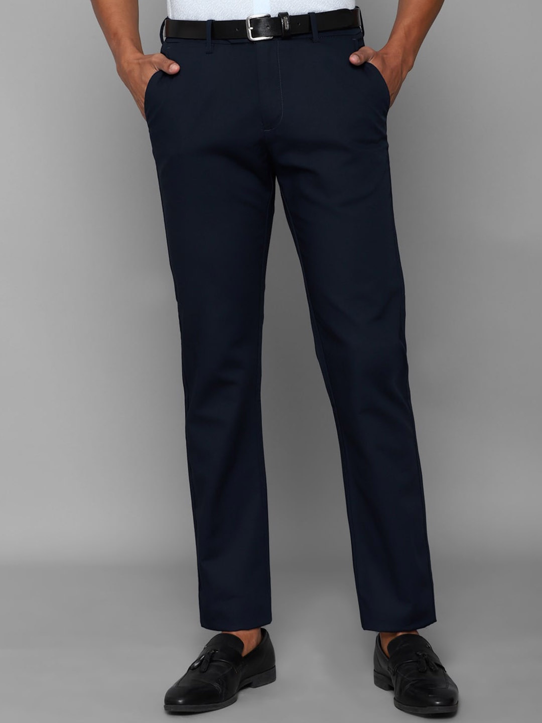 

Allen Solly Men Navy Blue Textured Trousers