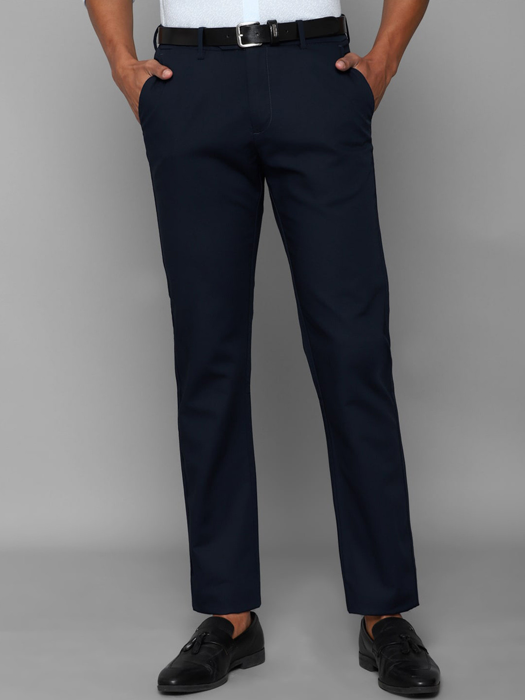 

Allen Solly Men Navy Blue Textured Formal Trouser