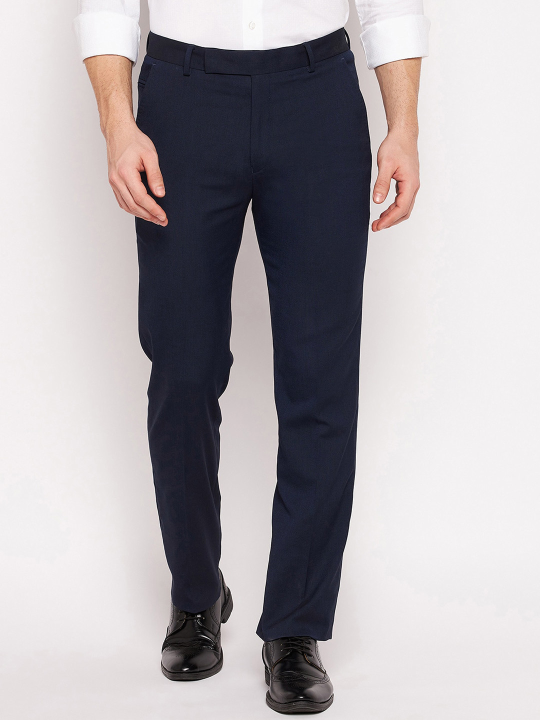 

Cantabil Men Navy Blue Regular Fit Cotton Formal Trousers