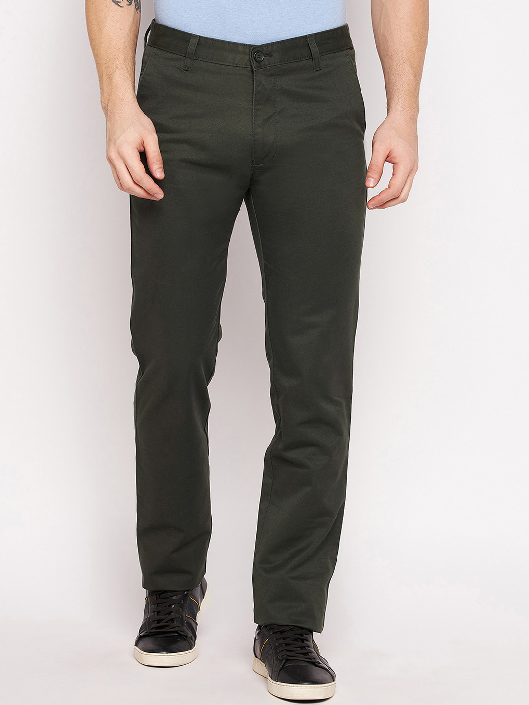 

Cantabil Men Olive Green Cotton Trousers