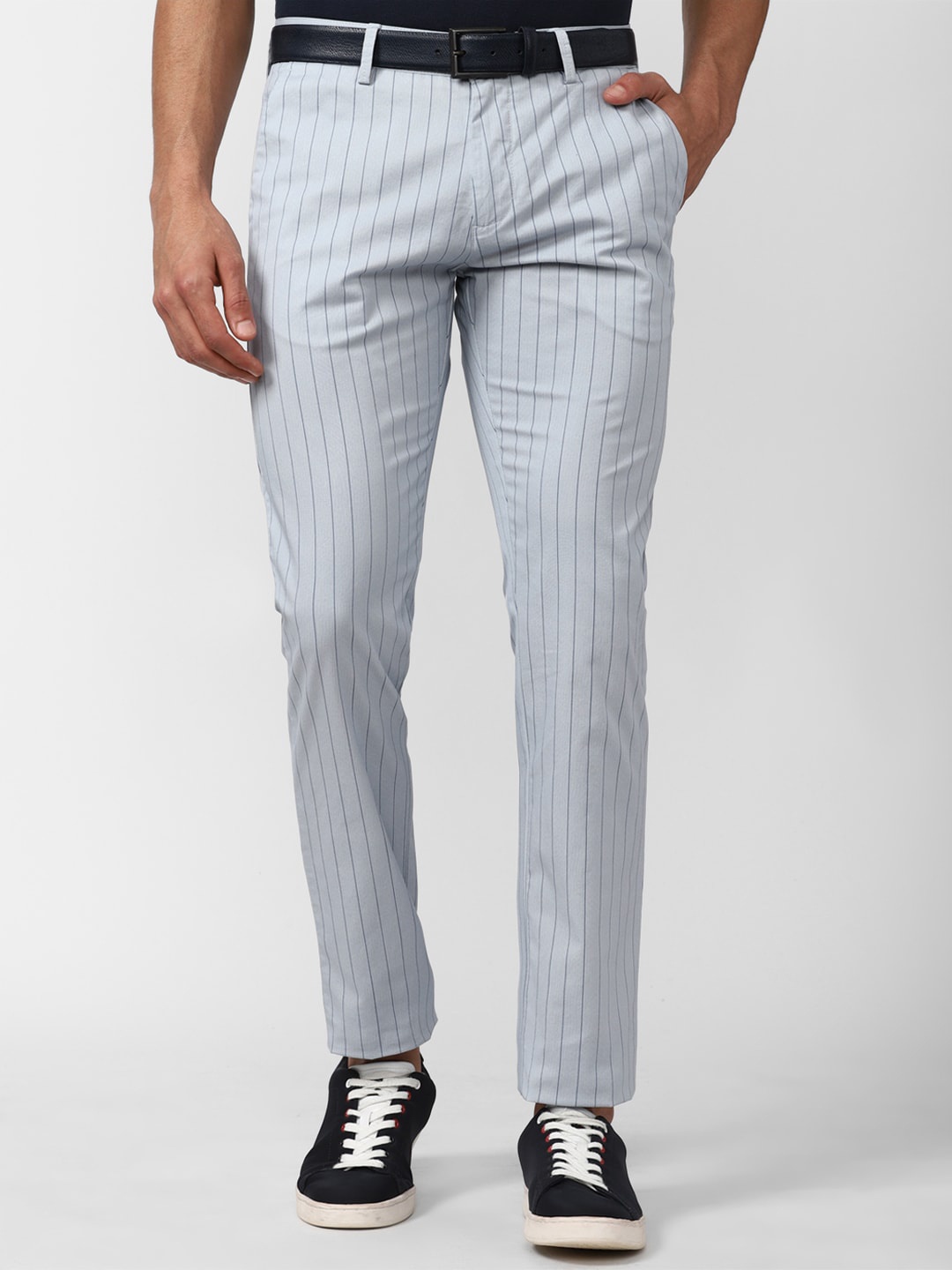 

Peter England Casuals Men Blue Striped Slim Fit Trouser