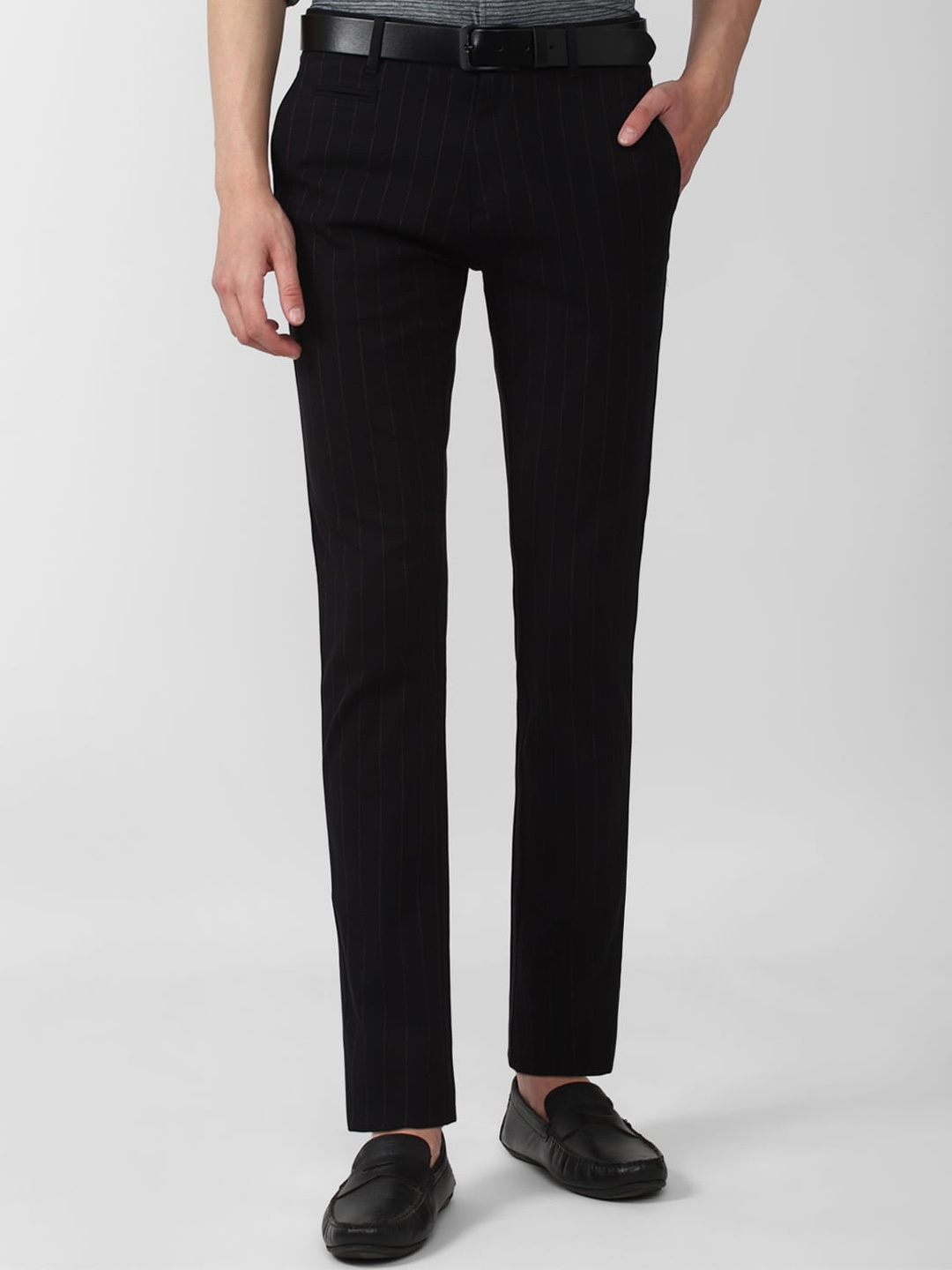 

V Dot Men Black Striped Slim Fit Formal Trousers