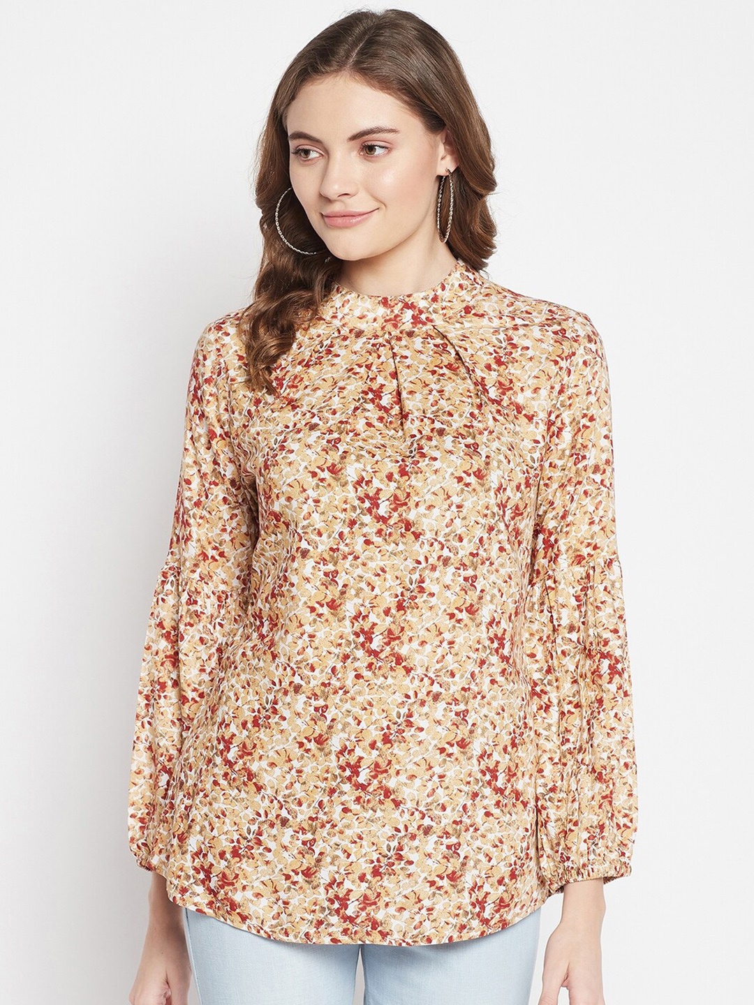 

Cantabil Women Maroon & Yellow Floral Printed Top